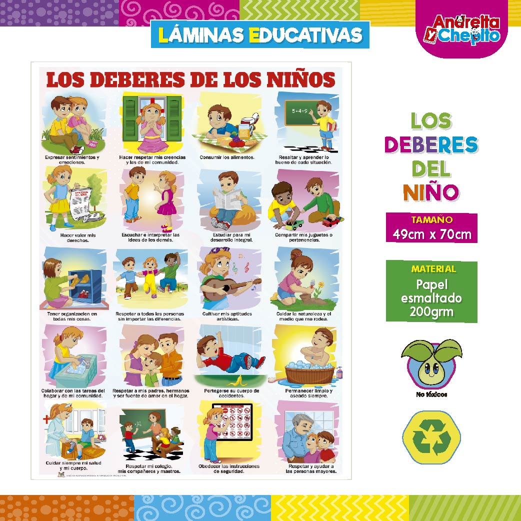 LÁminas Educativas “deberes Del NiÑo” Andreita Y Chepito 